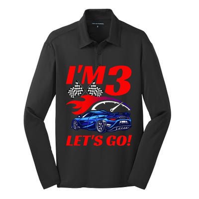 Kids 3 Year Old 3rd Racing Racecar Birthday Party Silk Touch Performance Long Sleeve Polo