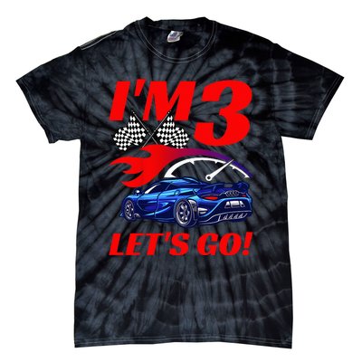 Kids 3 Year Old 3rd Racing Racecar Birthday Party Tie-Dye T-Shirt