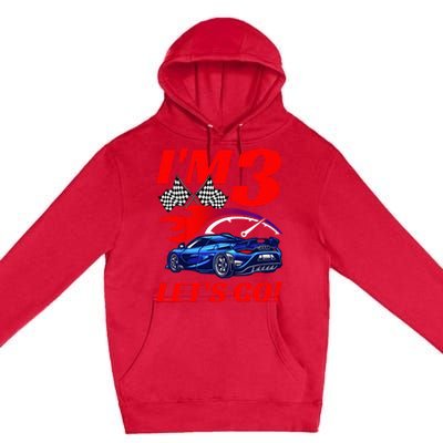 Kids 3 Year Old 3rd Racing Racecar Birthday Party Premium Pullover Hoodie