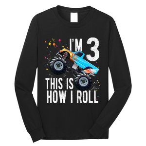 Kids 3 Year Old 3rd Birthday Boy Monster Truck Car Long Sleeve Shirt