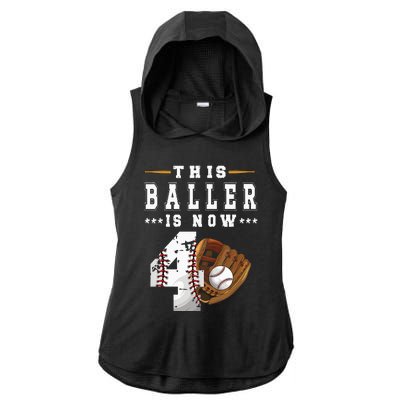 Kids 4th Birthday Baseball Boy Four Year Old Baseball Player Ladies PosiCharge Tri-Blend Wicking Draft Hoodie Tank