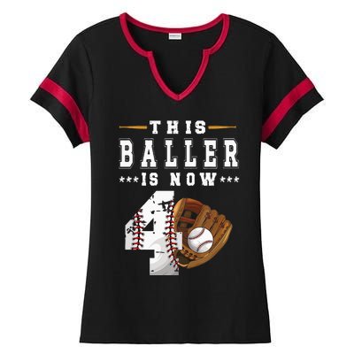 Kids 4th Birthday Baseball Boy Four Year Old Baseball Player Ladies Halftime Notch Neck Tee