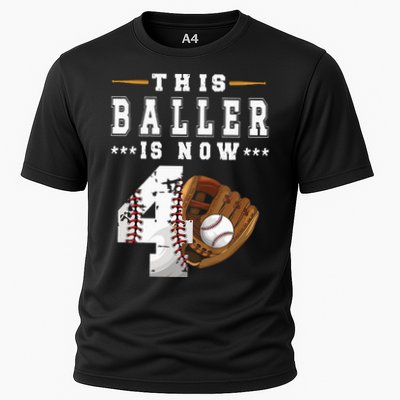 Kids 4th Birthday Baseball Boy Four Year Old Baseball Player Cooling Performance Crew T-Shirt