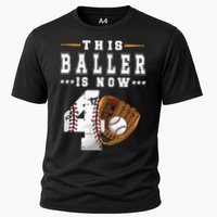 Kids 4th Birthday Baseball Boy Four Year Old Baseball Player Cooling Performance Crew T-Shirt