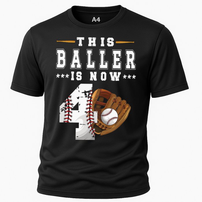 Kids 4th Birthday Baseball Boy Four Year Old Baseball Player Cooling Performance Crew T-Shirt