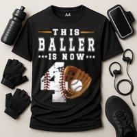 Kids 4th Birthday Baseball Boy Four Year Old Baseball Player Cooling Performance Crew T-Shirt