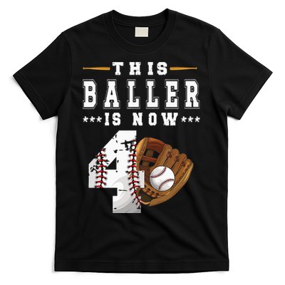 Kids 4th Birthday Baseball Boy Four Year Old Baseball Player T-Shirt