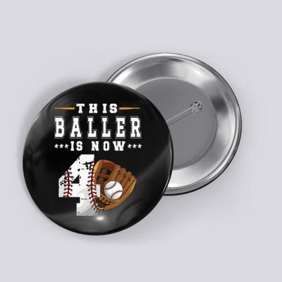 Kids 4th Birthday Baseball Boy Four Year Old Baseball Player Button