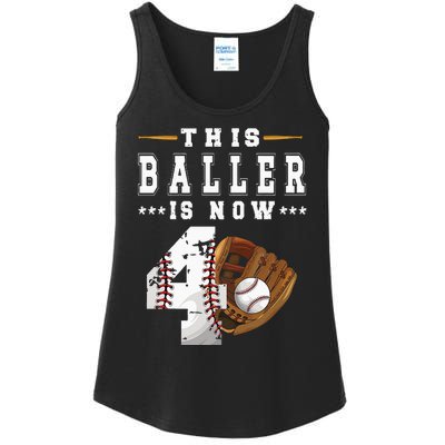 Kids 4th Birthday Baseball Boy Four Year Old Baseball Player Ladies Essential Tank