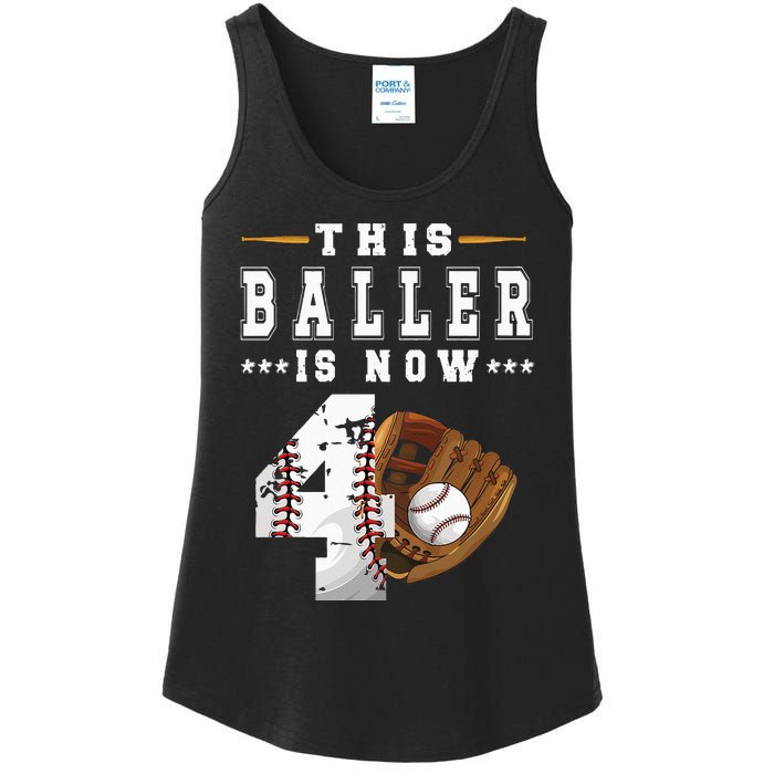 Kids 4th Birthday Baseball Boy Four Year Old Baseball Player Ladies Essential Tank