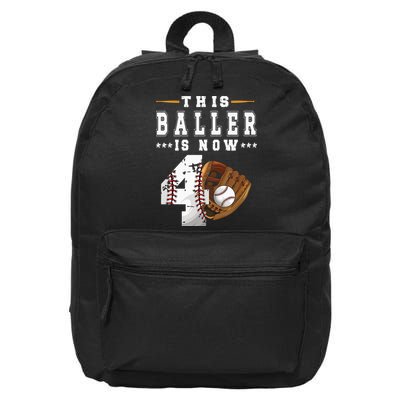 Kids 4th Birthday Baseball Boy Four Year Old Baseball Player 16 in Basic Backpack
