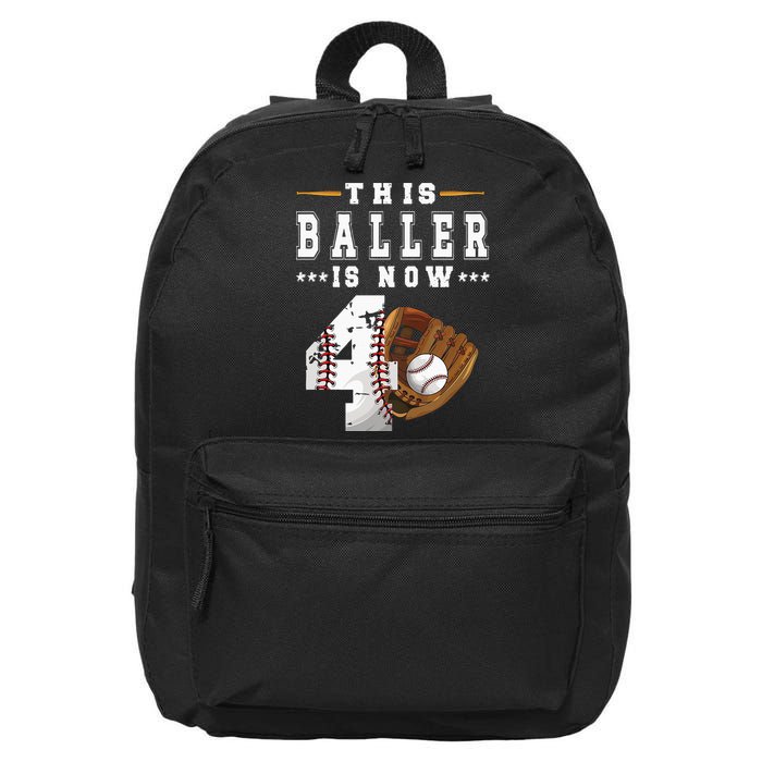 Kids 4th Birthday Baseball Boy Four Year Old Baseball Player 16 in Basic Backpack