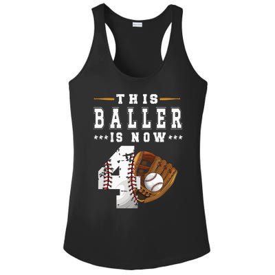 Kids 4th Birthday Baseball Boy Four Year Old Baseball Player Ladies PosiCharge Competitor Racerback Tank