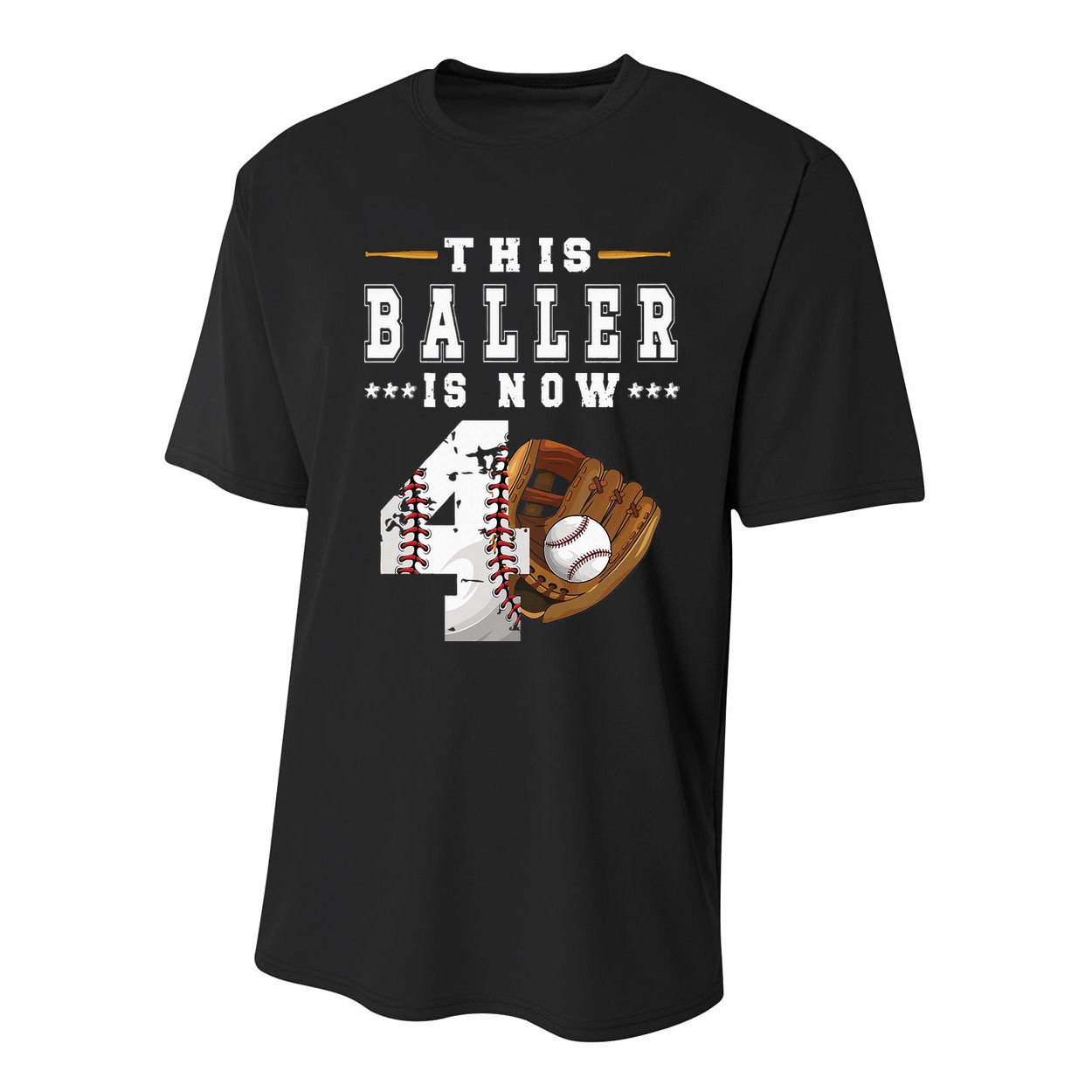 Kids 4th Birthday Baseball Boy Four Year Old Baseball Player Youth Performance Sprint T-Shirt