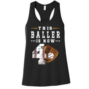 Kids 4th Birthday Baseball Boy Four Year Old Baseball Player Women's Racerback Tank