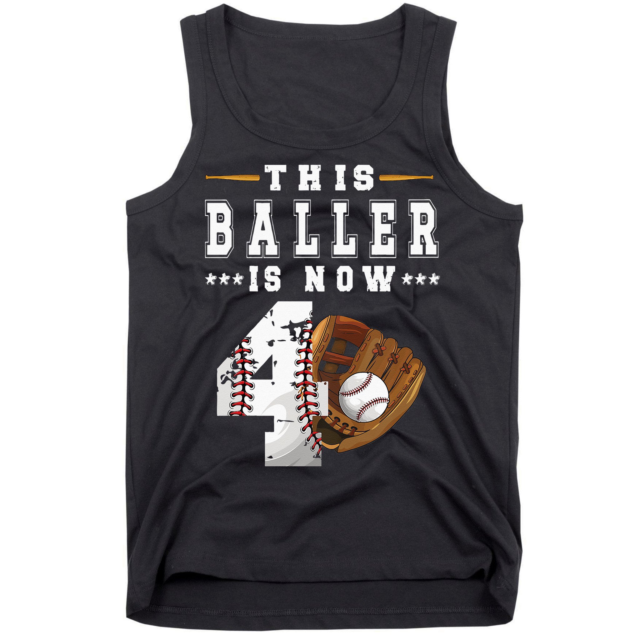 Kids 4th Birthday Baseball Boy Four Year Old Baseball Player Tank Top