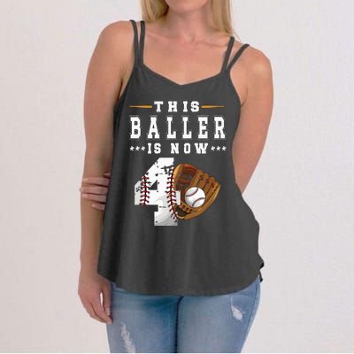 Kids 4th Birthday Baseball Boy Four Year Old Baseball Player Women's Strappy Tank