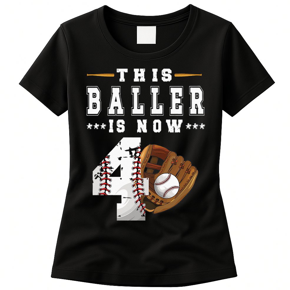 Kids 4th Birthday Baseball Boy Four Year Old Baseball Player Womens T-Shirt