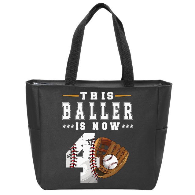 Kids 4th Birthday Baseball Boy Four Year Old Baseball Player Zip Tote Bag