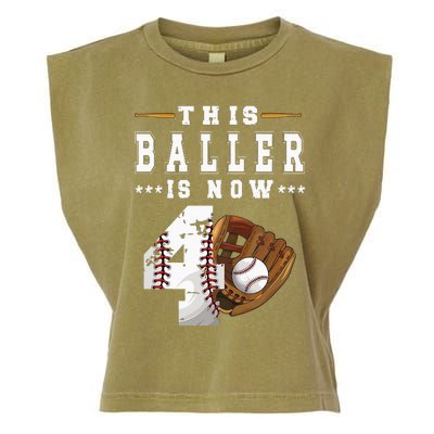 Kids 4th Birthday Baseball Boy Four Year Old Baseball Player Garment-Dyed Women's Muscle Tee