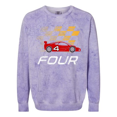 Kids 4th Birthday Race Car I Funny Four Years Old Boys Colorblast Crewneck Sweatshirt