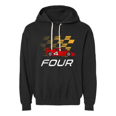 Kids 4th Birthday Race Car I Funny Four Years Old Boys Garment-Dyed Fleece Hoodie