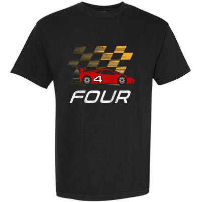 Kids 4th Birthday Race Car I Funny Four Years Old Boys Garment-Dyed Heavyweight T-Shirt