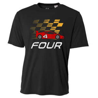 Kids 4th Birthday Race Car I Funny Four Years Old Boys Cooling Performance Crew T-Shirt