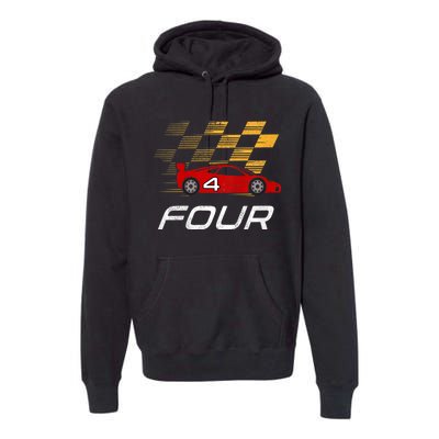 Kids 4th Birthday Race Car I Funny Four Years Old Boys Premium Hoodie