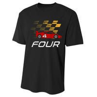 Kids 4th Birthday Race Car I Funny Four Years Old Boys Performance Sprint T-Shirt