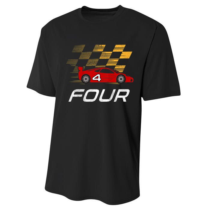 Kids 4th Birthday Race Car I Funny Four Years Old Boys Performance Sprint T-Shirt