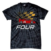 Kids 4th Birthday Race Car I Funny Four Years Old Boys Tie-Dye T-Shirt