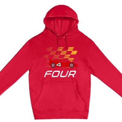 Kids 4th Birthday Race Car I Funny Four Years Old Boys Premium Pullover Hoodie