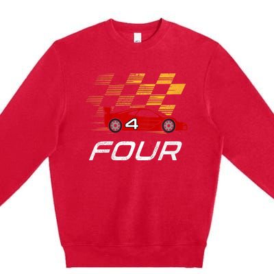 Kids 4th Birthday Race Car I Funny Four Years Old Boys Premium Crewneck Sweatshirt