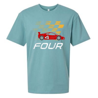 Kids 4th Birthday Race Car I Funny Four Years Old Boys Sueded Cloud Jersey T-Shirt