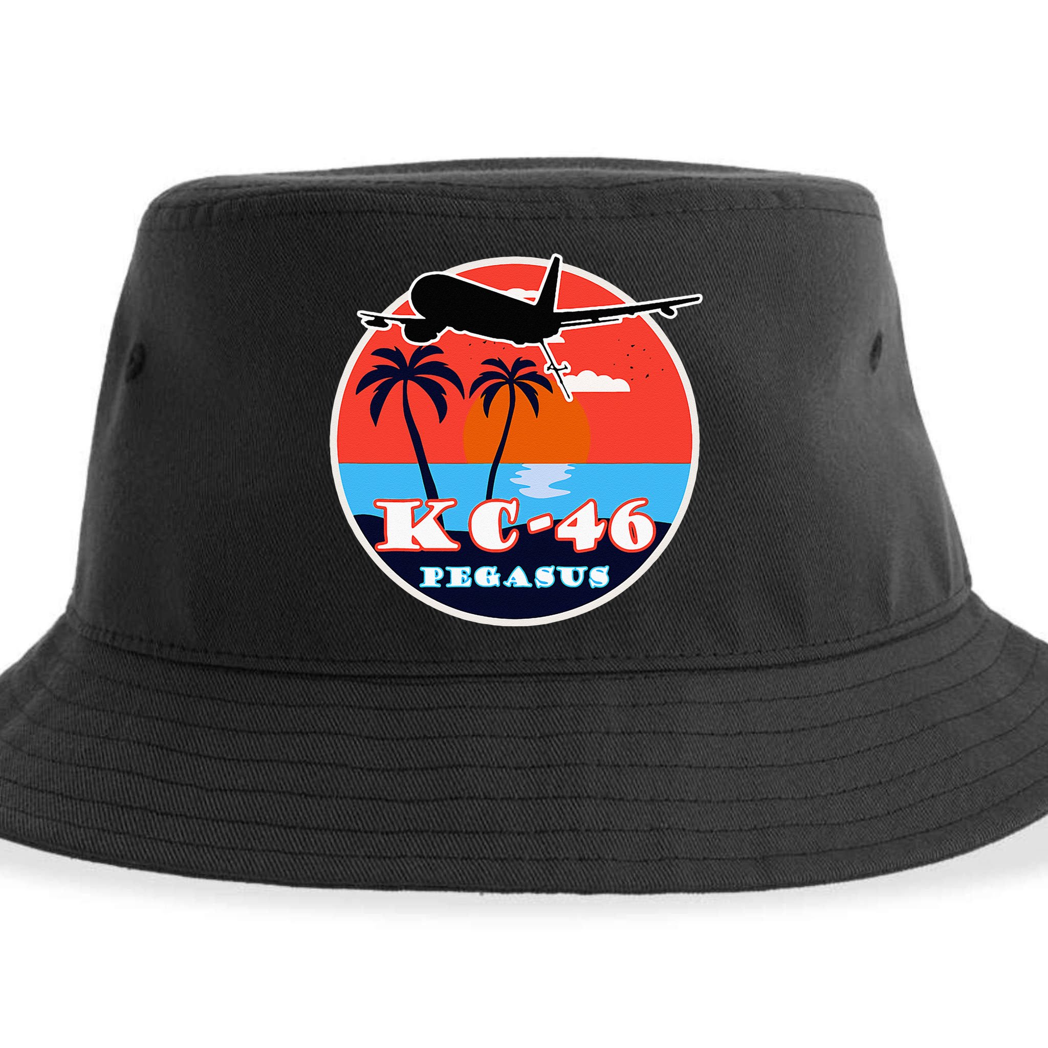 KC 46 Pegasus Vintage Tropical Sunset Air Refueling Sustainable Bucket Hat