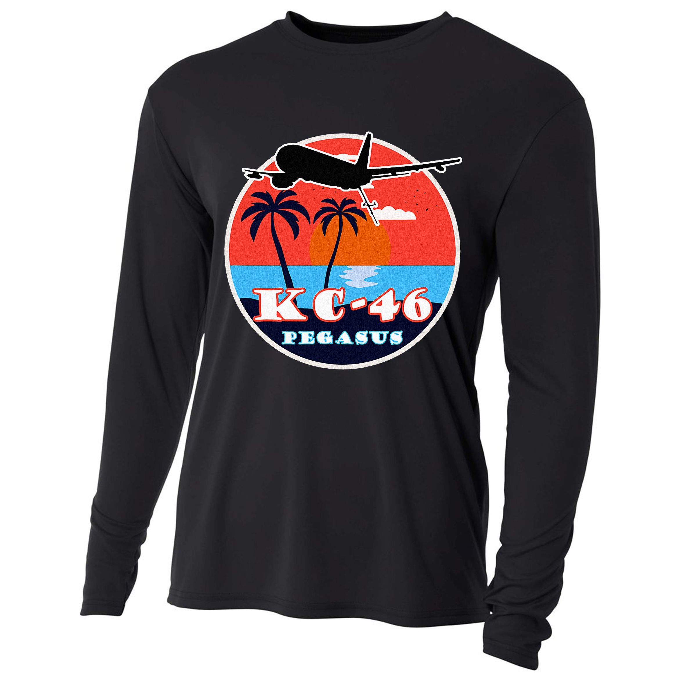KC 46 Pegasus Vintage Tropical Sunset Air Refueling Cooling Performance Long Sleeve Crew