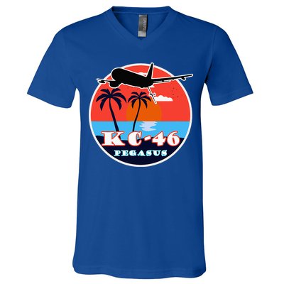 KC 46 Pegasus Vintage Tropical Sunset Air Refueling V-Neck T-Shirt