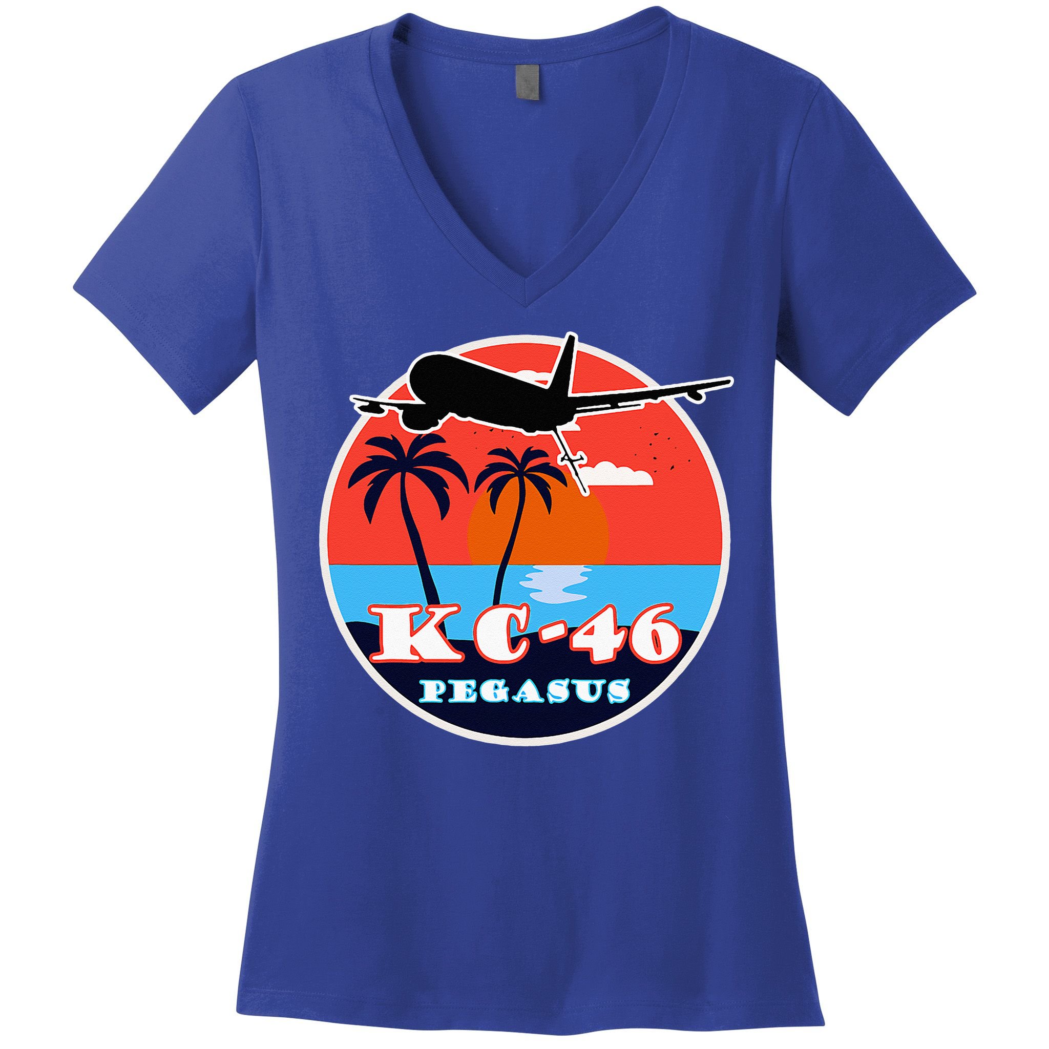 KC 46 Pegasus Vintage Tropical Sunset Air Refueling Women's V-Neck T-Shirt