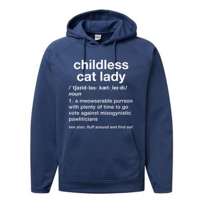 Kam47a 4 Usa Childless Cat Lady Funny Dictionary For 2024 President Kamalaharris Performance Fleece Hoodie