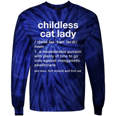 Kam47a 4 Usa Childless Cat Lady Funny Dictionary For 2024 President Kamalaharris Tie-Dye Long Sleeve Shirt