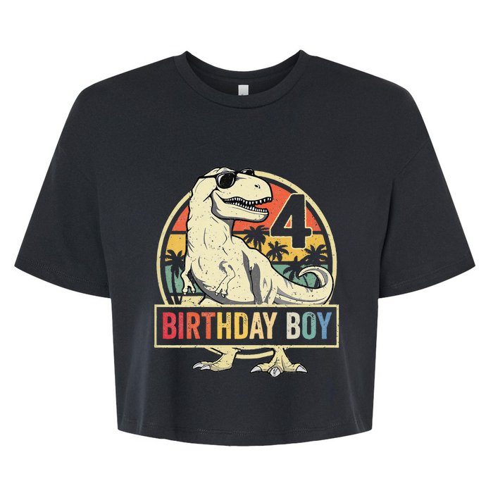 Kids 4 Year Old 4th Birthday Boy T Rex Dinosaur Bella+Canvas Jersey Crop Tee