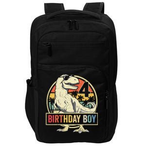 Kids 4 Year Old 4th Birthday Boy T Rex Dinosaur Impact Tech Backpack