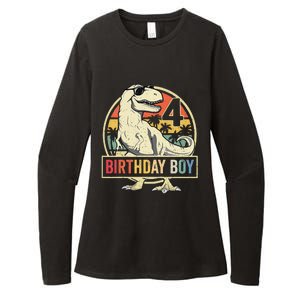 Kids 4 Year Old 4th Birthday Boy T Rex Dinosaur Womens CVC Long Sleeve Shirt