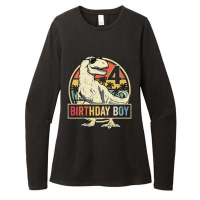 Kids 4 Year Old 4th Birthday Boy T Rex Dinosaur Womens CVC Long Sleeve Shirt