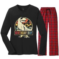 Kids 4 Year Old 4th Birthday Boy T Rex Dinosaur Women's Long Sleeve Flannel Pajama Set 