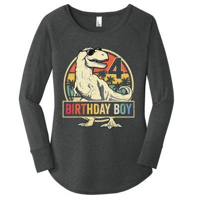 Kids 4 Year Old 4th Birthday Boy T Rex Dinosaur Women's Perfect Tri Tunic Long Sleeve Shirt