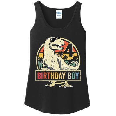 Kids 4 Year Old 4th Birthday Boy T Rex Dinosaur Ladies Essential Tank