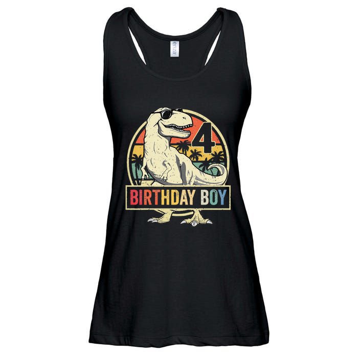 Kids 4 Year Old 4th Birthday Boy T Rex Dinosaur Ladies Essential Flowy Tank