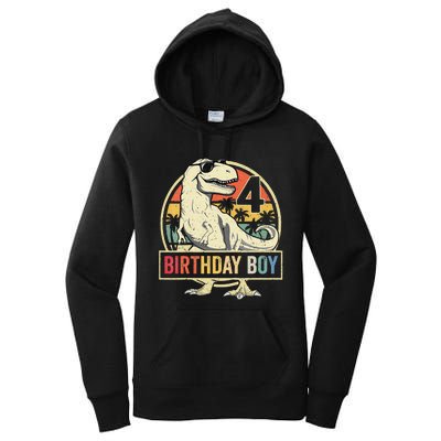 Kids 4 Year Old 4th Birthday Boy T Rex Dinosaur Women's Pullover Hoodie